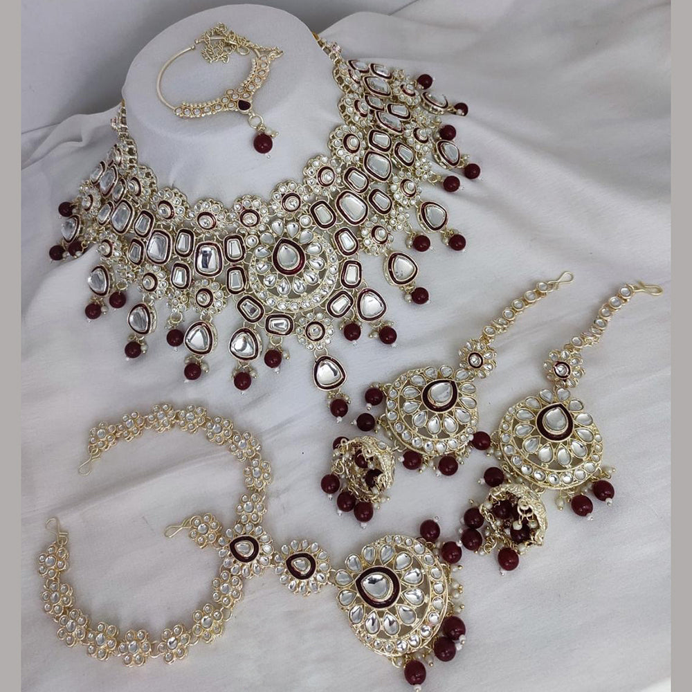 India Art Gold Plated Kundan Stone And Meenakari Semi Bridal Necklace Set