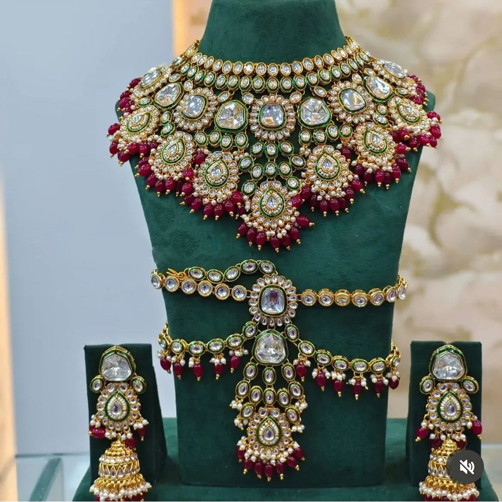 India Art Gold Plated Kundan Stone And Meenakari Necklace Set