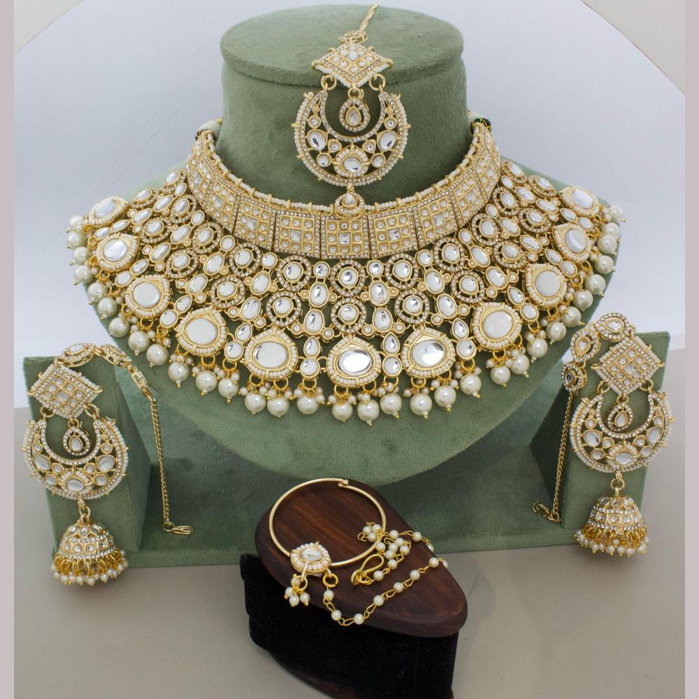 India Art Gold Plated Kundan Stone And Beads Choker Necklace Set