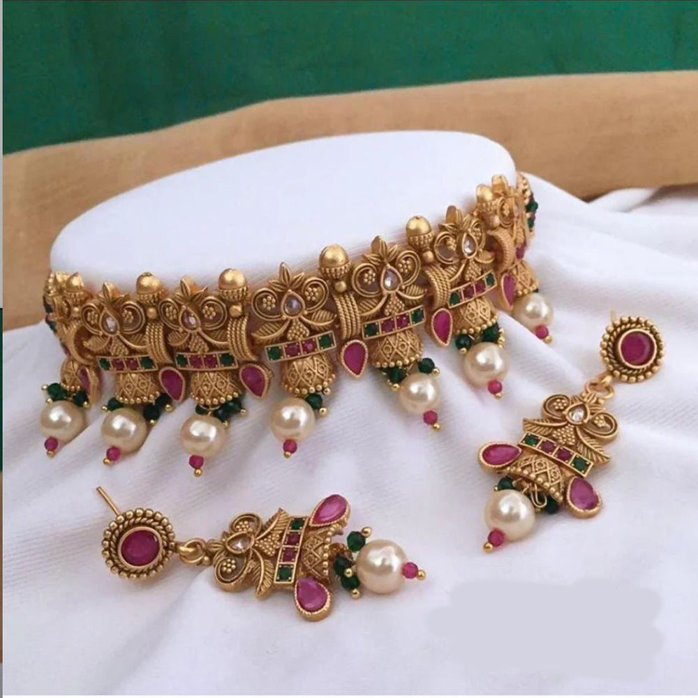 India Art Gold Plated Pota Stone Necklace Set