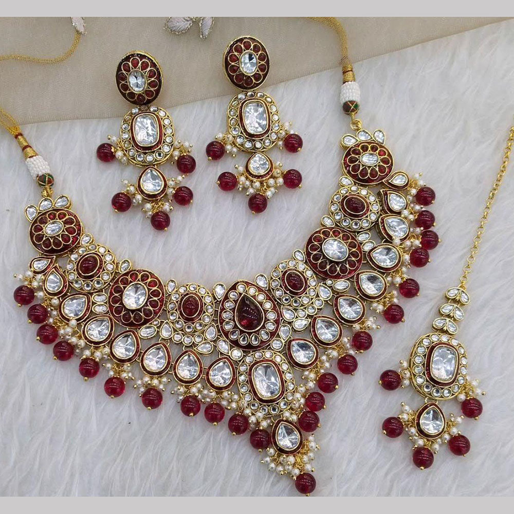 India Art Gold Plated Kundan And Beads Necklace Set
