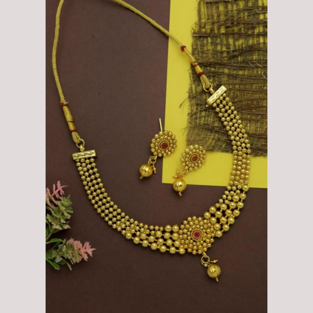 India Art Gold Plated Pota Stone And Beads Necklace Set
