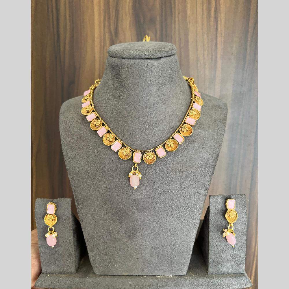 India Art Gold Plated Pota Stone And Beads Necklace Set