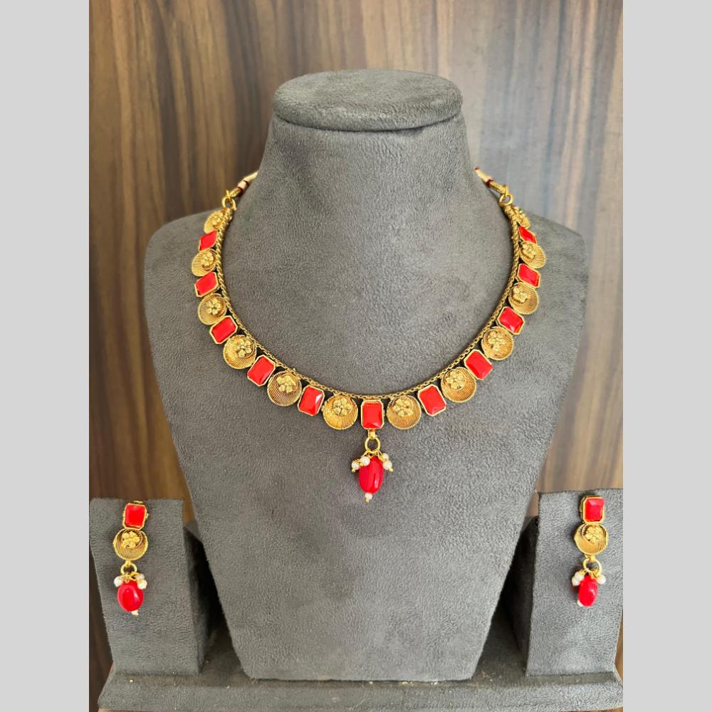 India Art Gold Plated Pota Stone And Beads Necklace Set