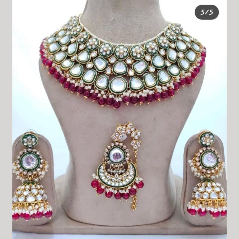 India Art Gold Plated Kundan Stone And Meenakari Necklace Set