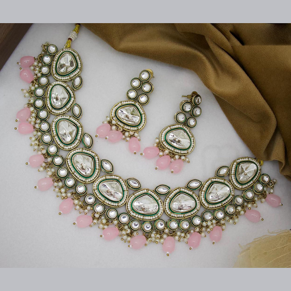 India Art Gold Plated Kundan Stone And Beads Necklace Set