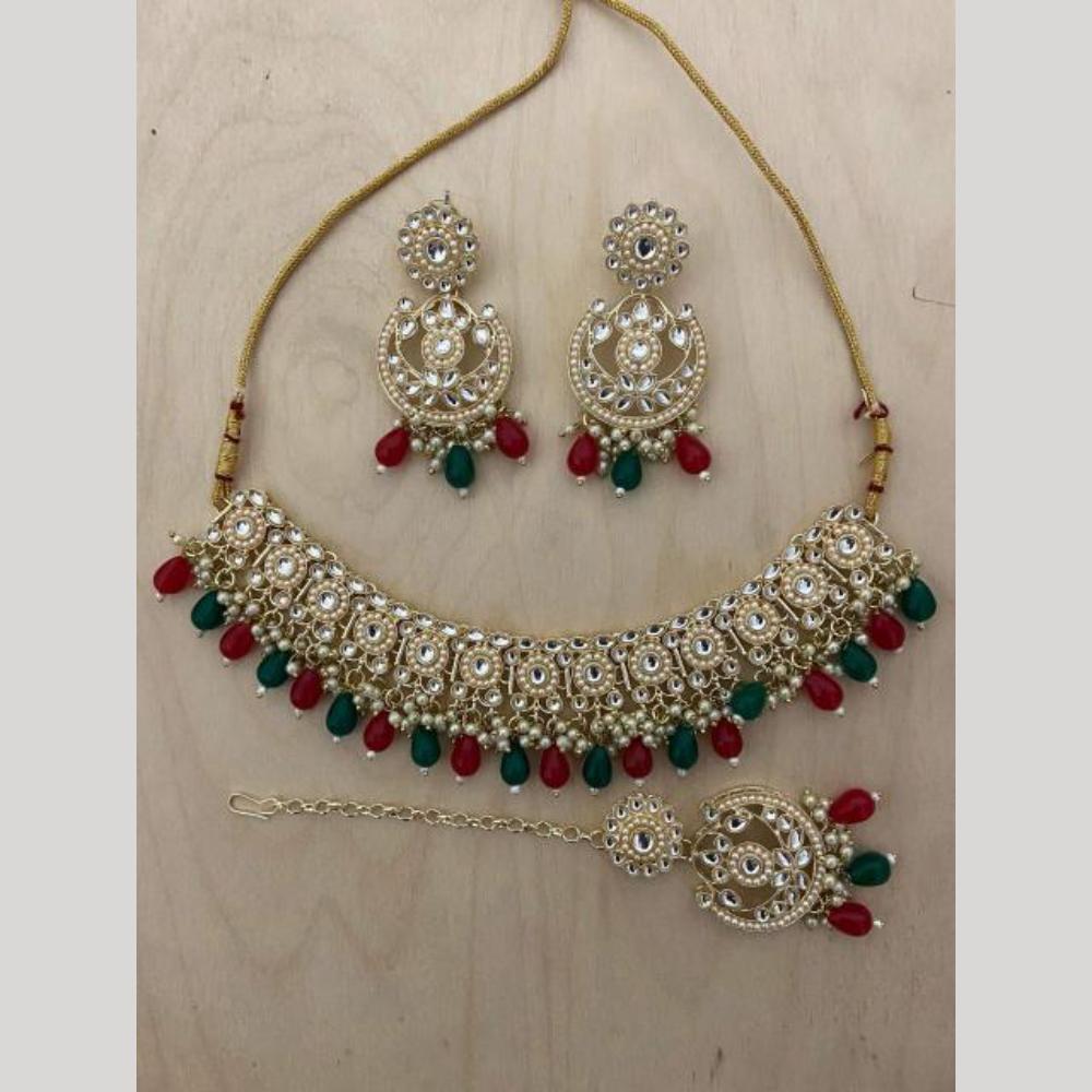 India Art Gold plated Kundan Beads And Pearl Necklace Set