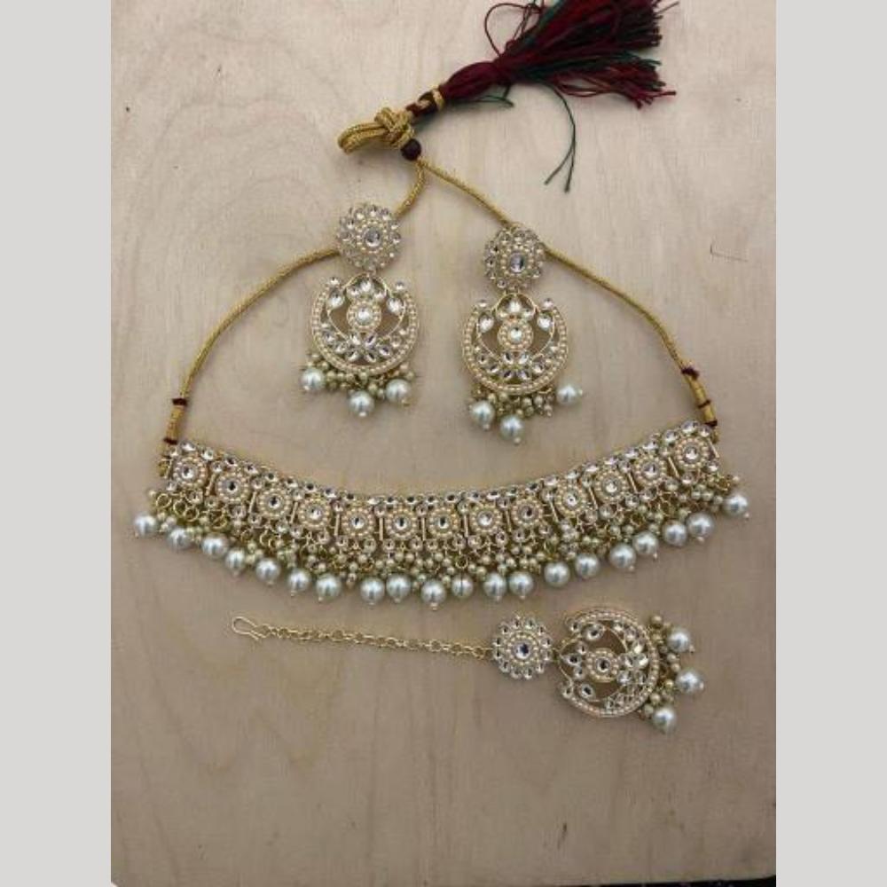 India Art Gold plated Kundan Beads And Pearl Necklace Set