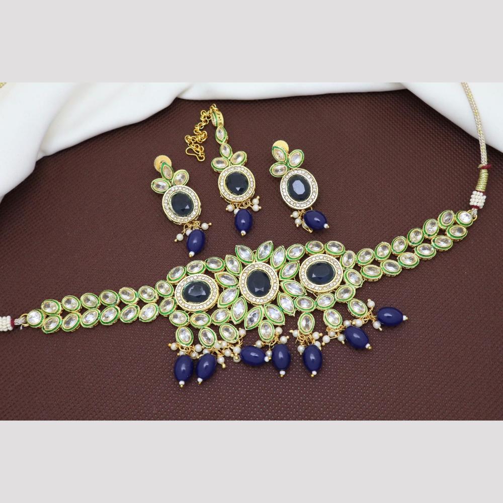 India Art Gold Plated Crystal Stone And Pearl Choker Necklace Set