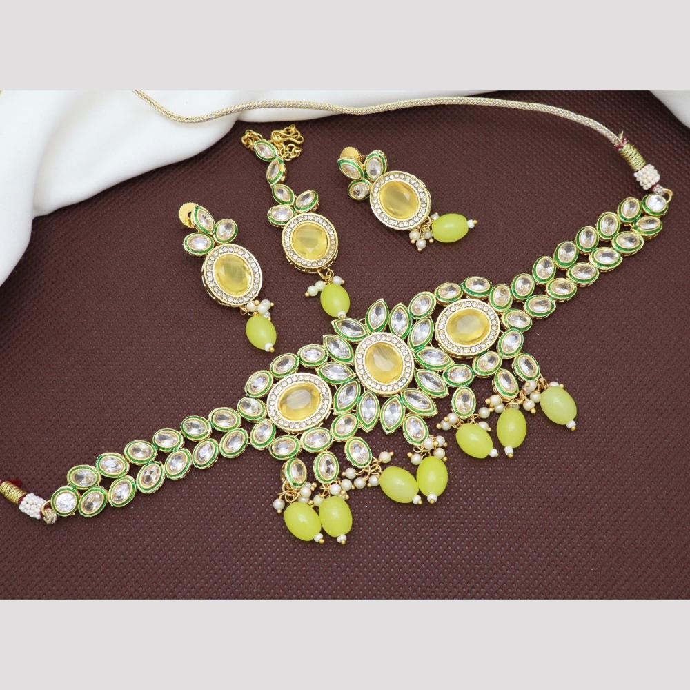 India Art Gold Plated Crystal Stone And Pearl Choker Necklace Set