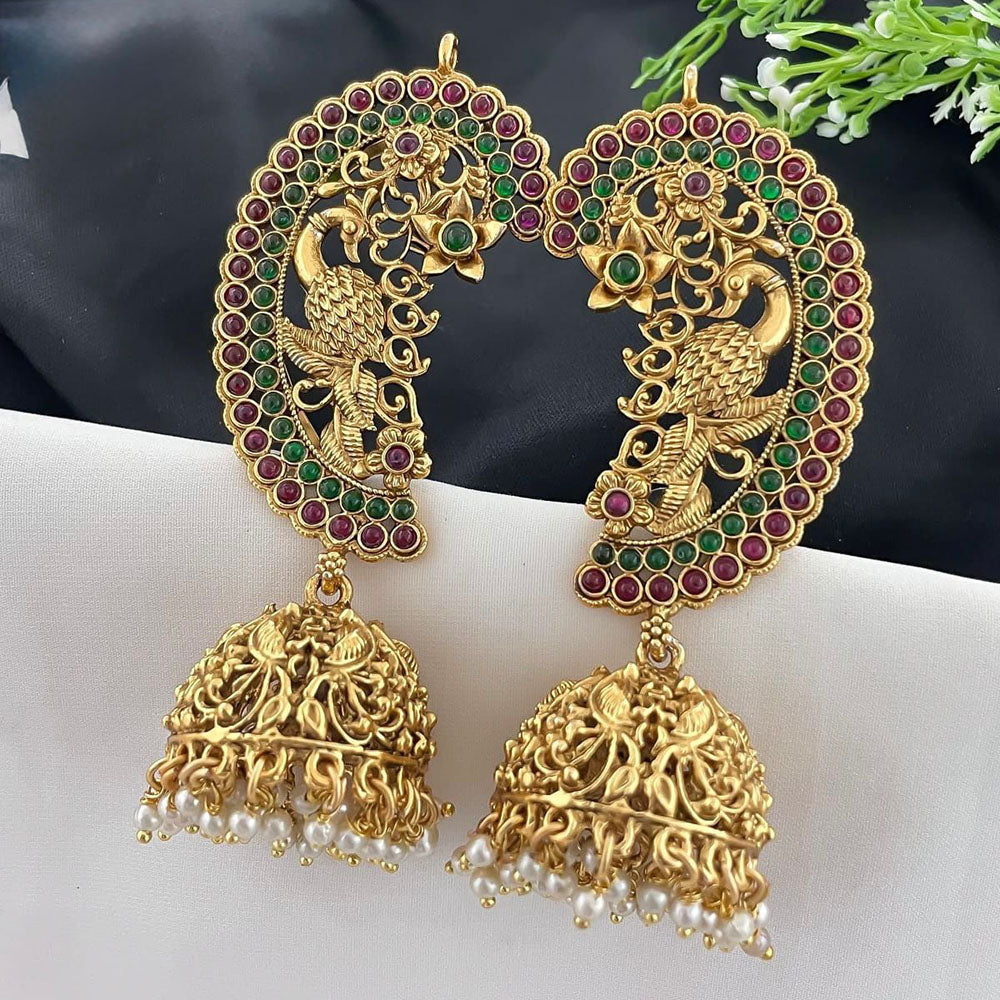 India Art Royal Pota Stone Pearl Jhumki Earrings