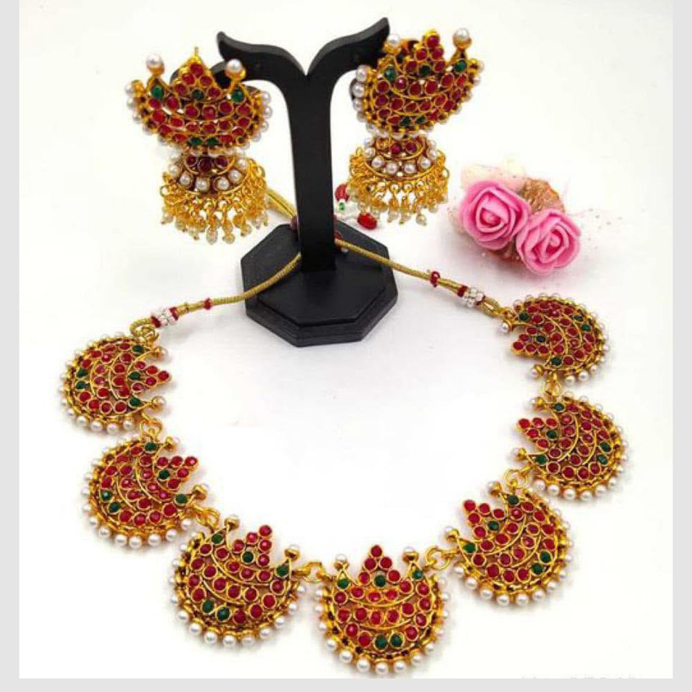India Art Premium Pota Stone And Pearl Necklace Set