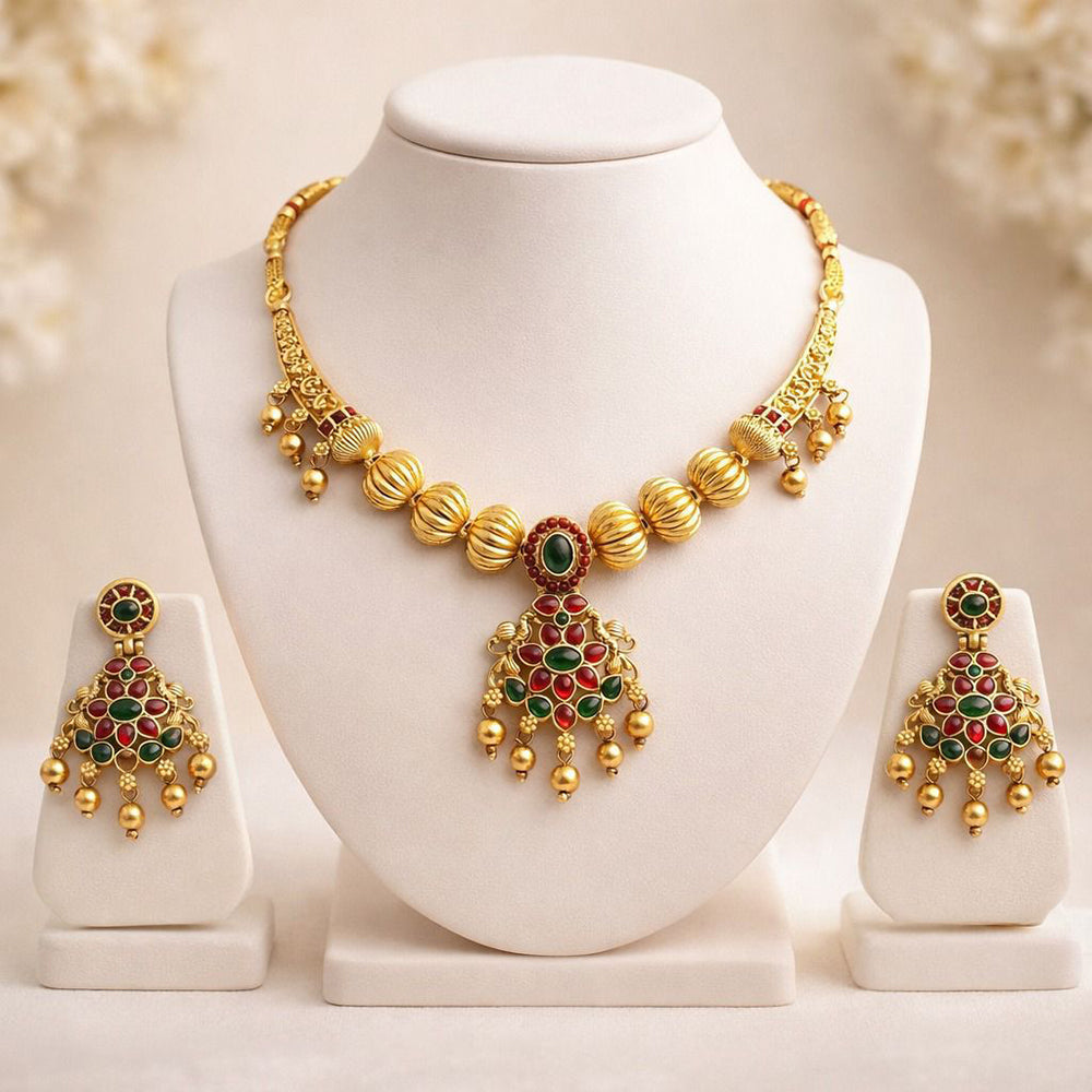 India Art Premium Pota Stone And Pearl Necklace Set