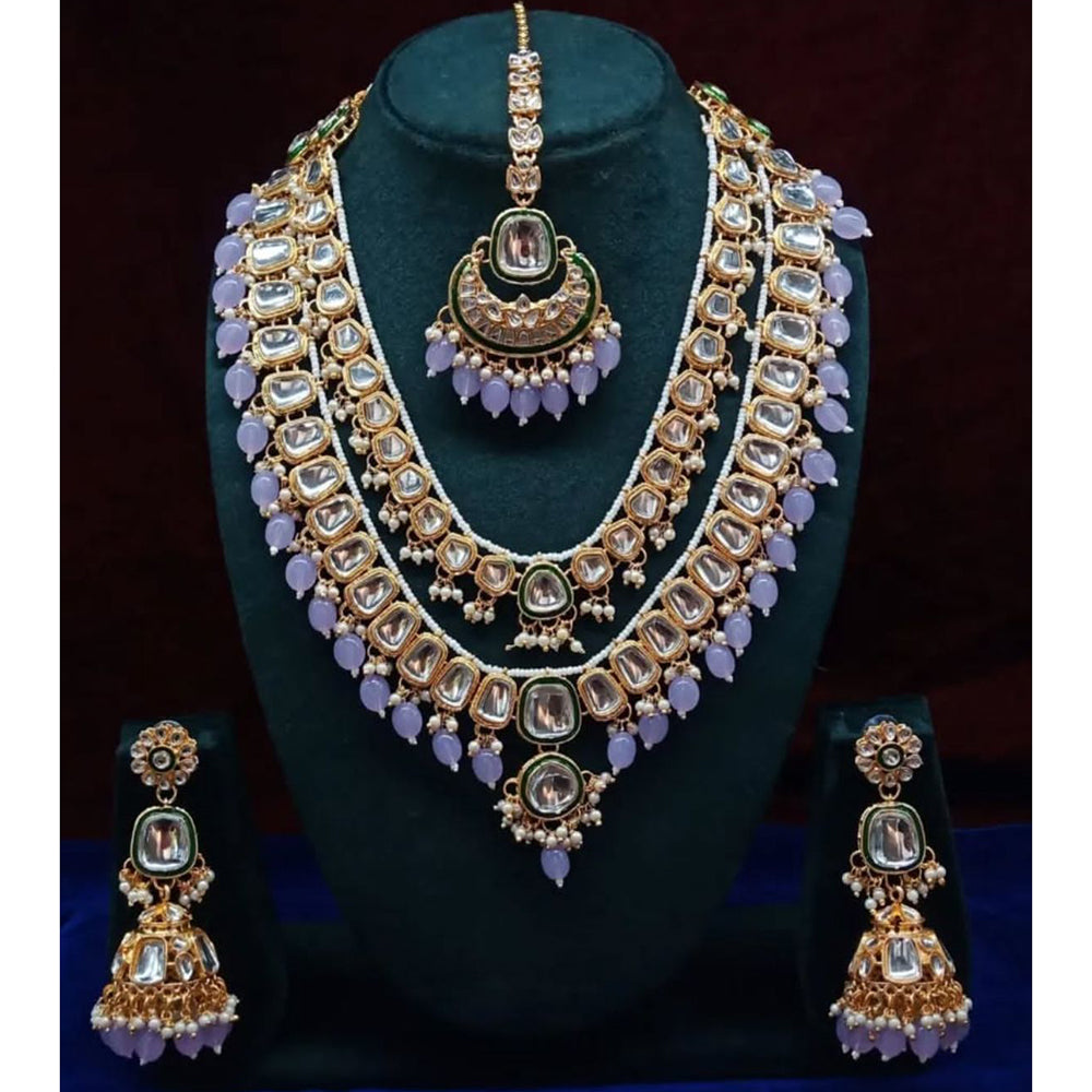 India Art Gorgeous Kundan Beads And Pearl Double Layer Necklace Set