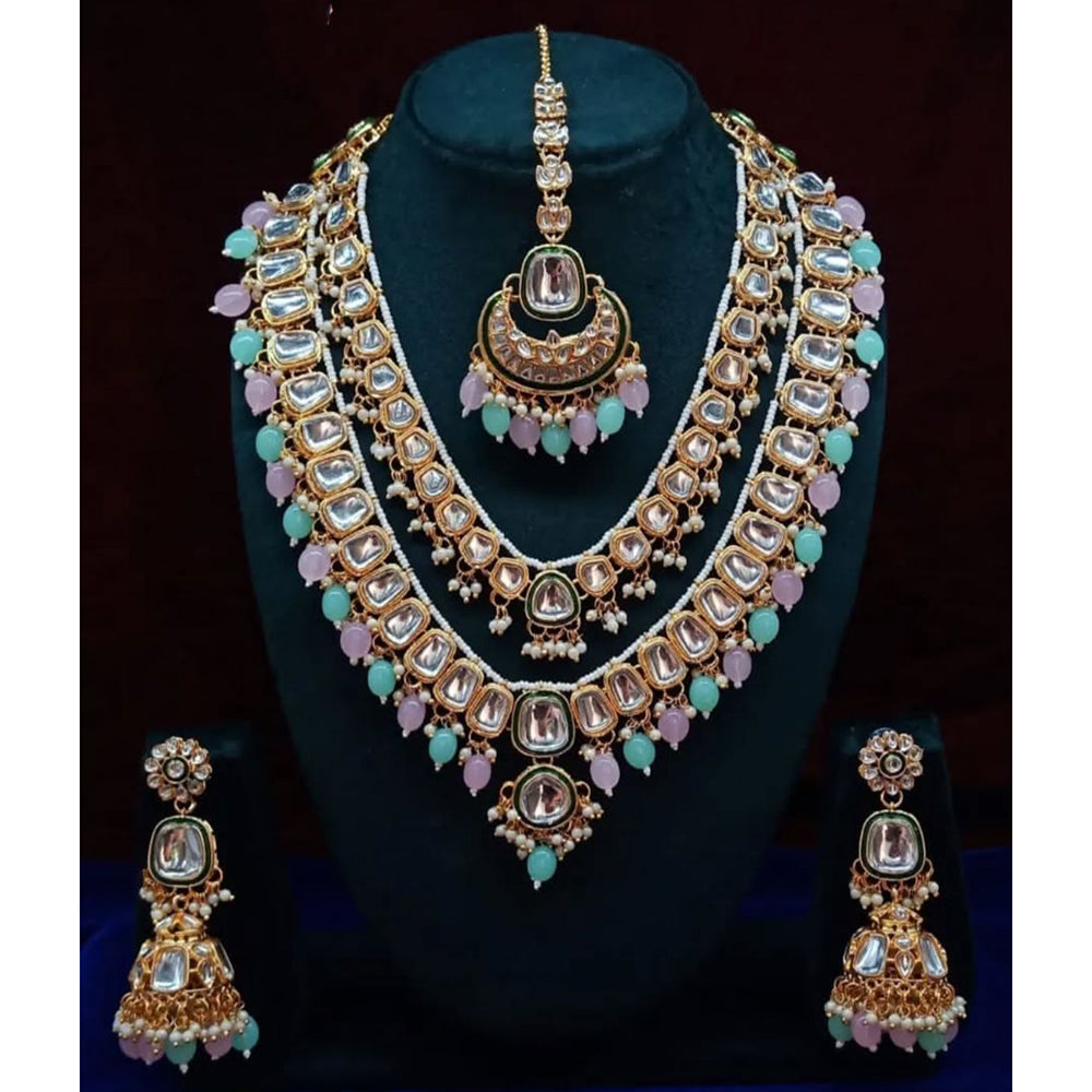 India Art Gorgeous Kundan Beads And Pearl Double Layer Necklace Set