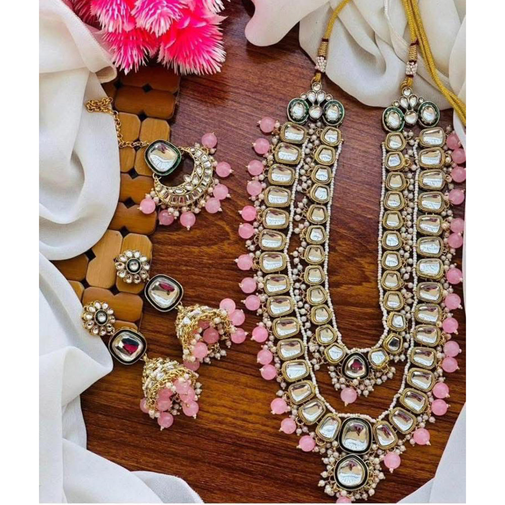 India Art Gorgeous Kundan Beads And Pearl Double Layer Necklace Set