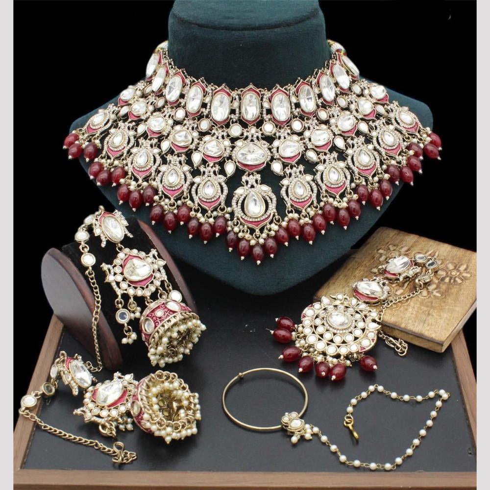 India Art Gold Plated Kundan Stone And Meenakari Semi Bridal Necklace Set