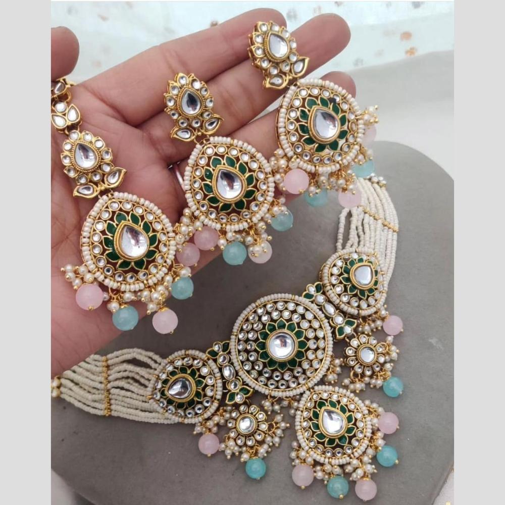Sai Fashion Elegant Kundan Stone And Beads Choker Necklace Set