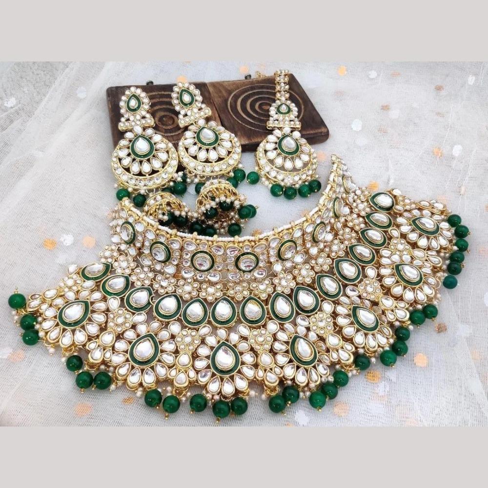India Art Classic Kundan Stone And Pearl Meenakari Choker Necklace Set for Women