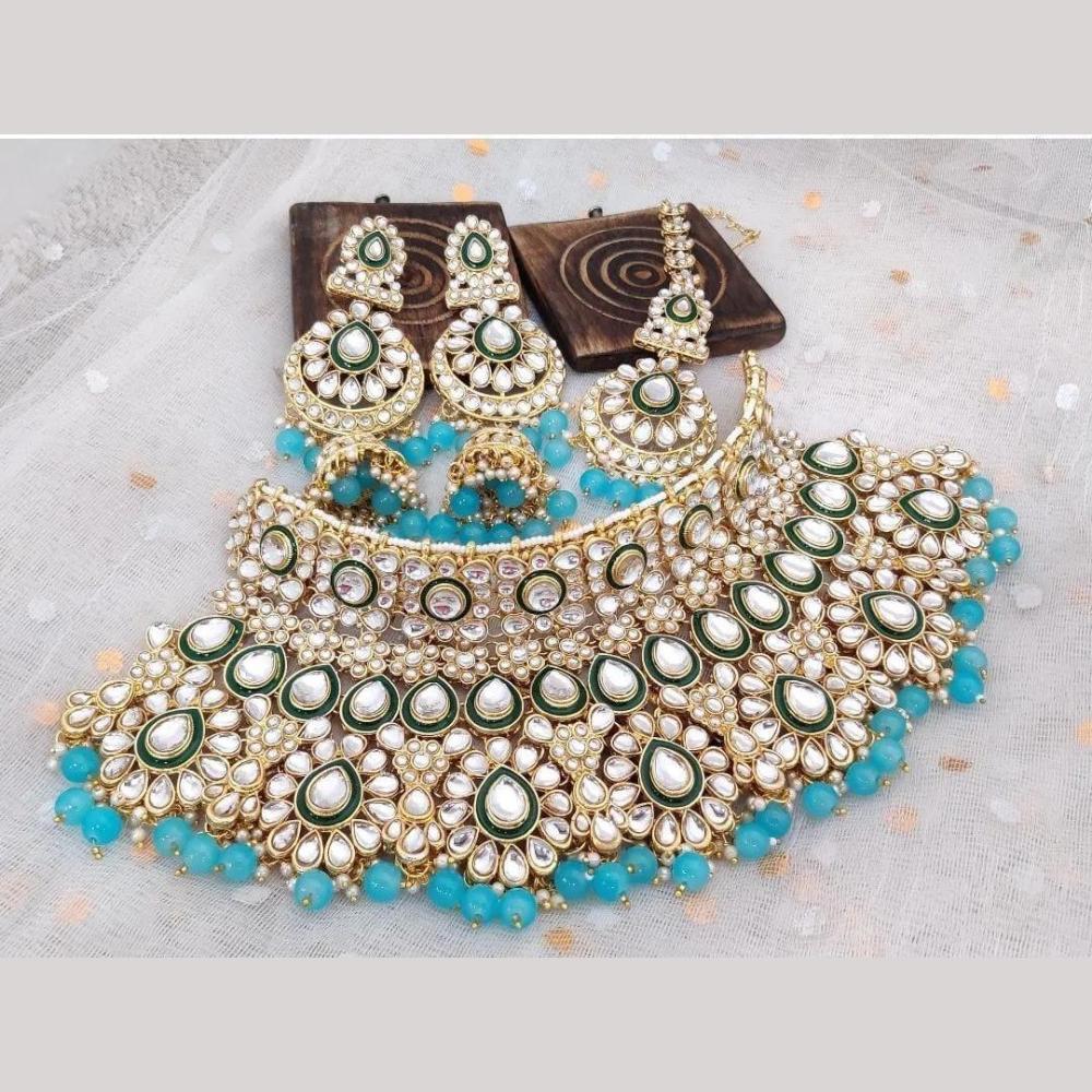 India Art Classic Kundan Stone And Pearl Meenakari Choker Necklace Set for Women