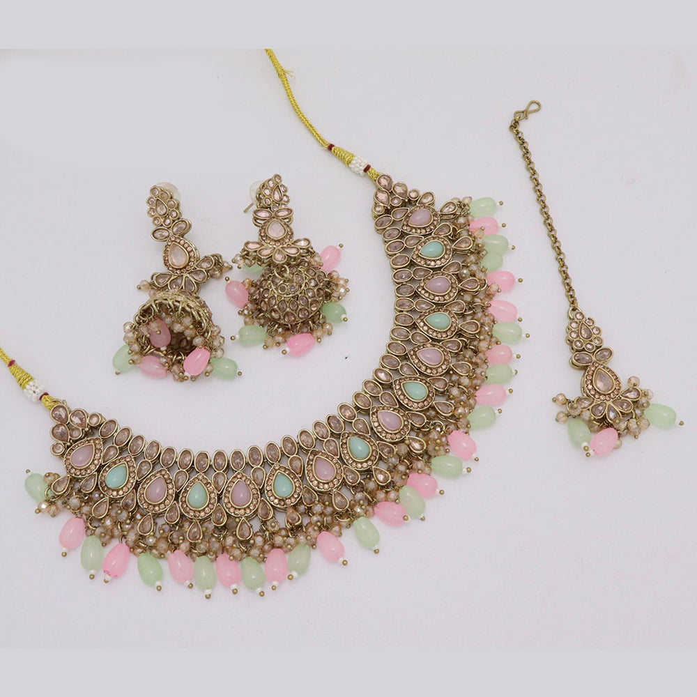 India Art Sparkling Crystal Stone And Beads Necklace Set