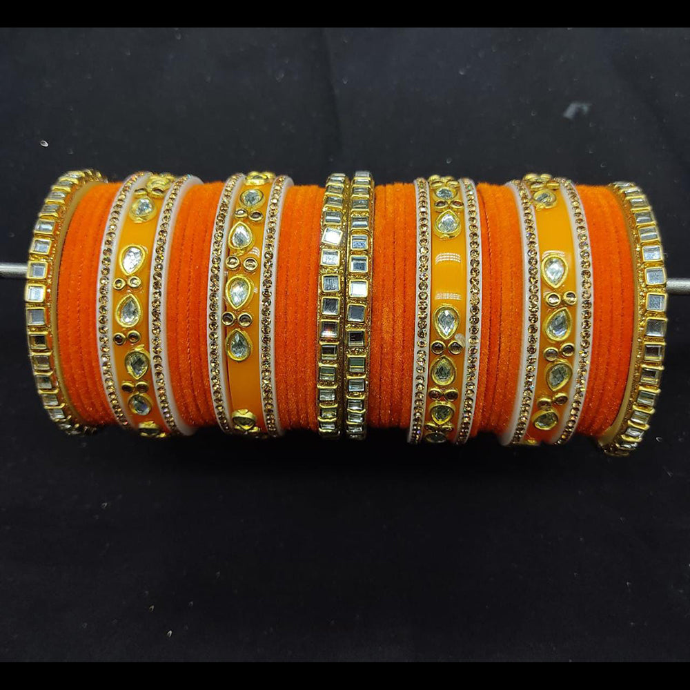 Pooja Bangles Gold Plated Velvet Bangles Set