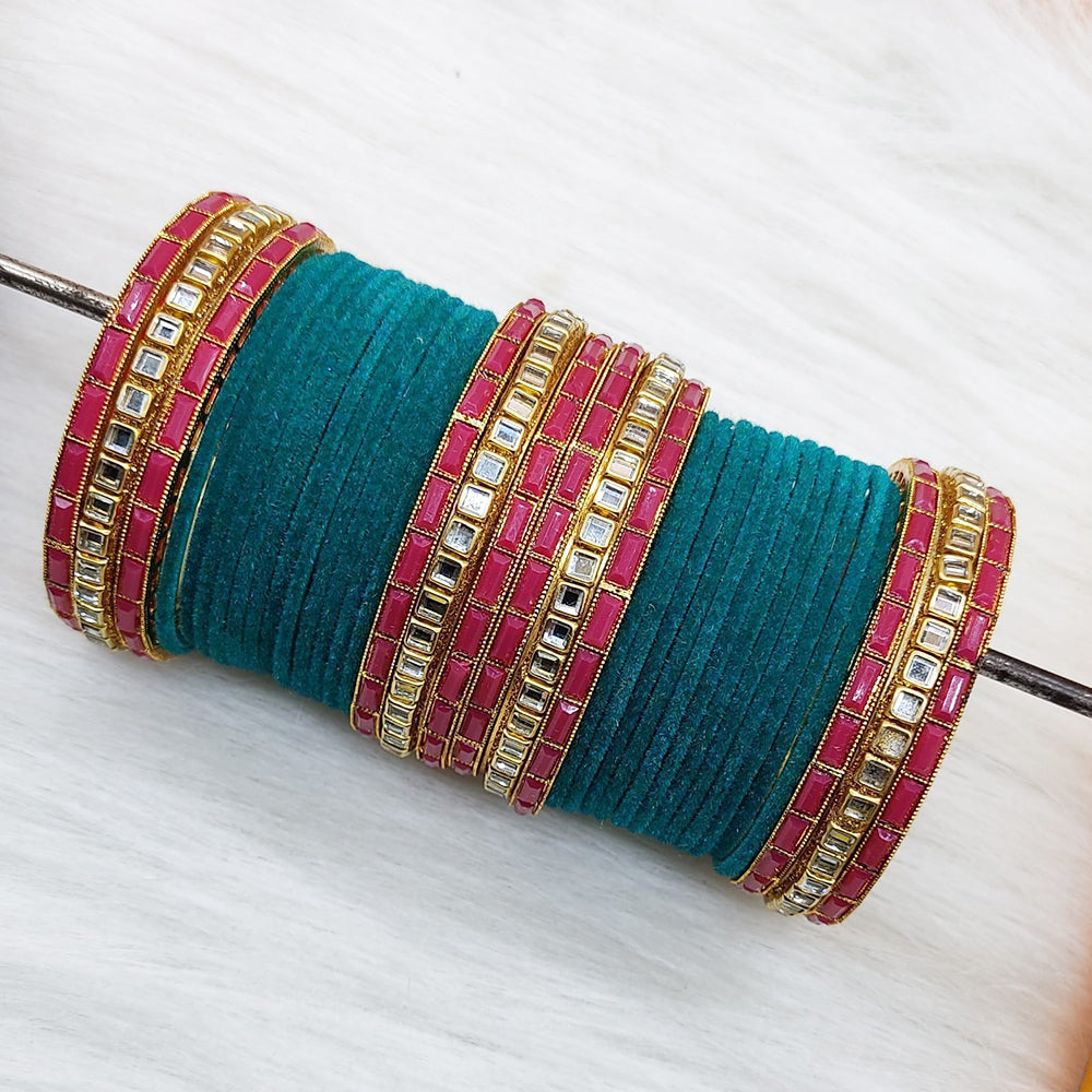 Pooja Bangles Gold Plated Mirror And Velvet  Bangles Set