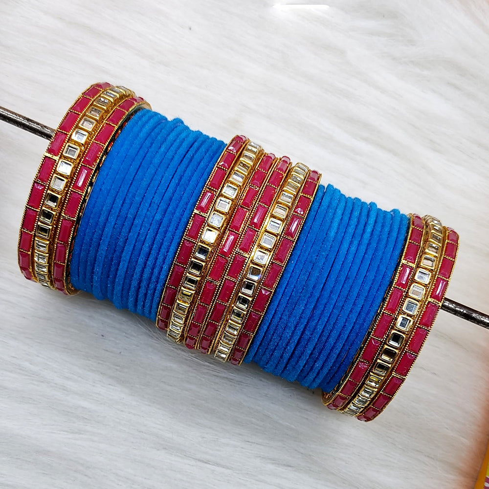 Pooja Bangles Gold Plated Mirror And Velvet  Bangles Set