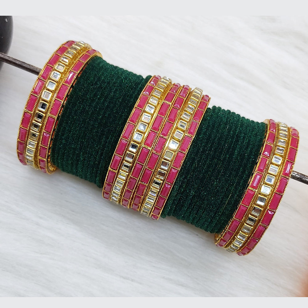 Pooja Bangles Gold Plated Mirror And Velvet  Bangles Set