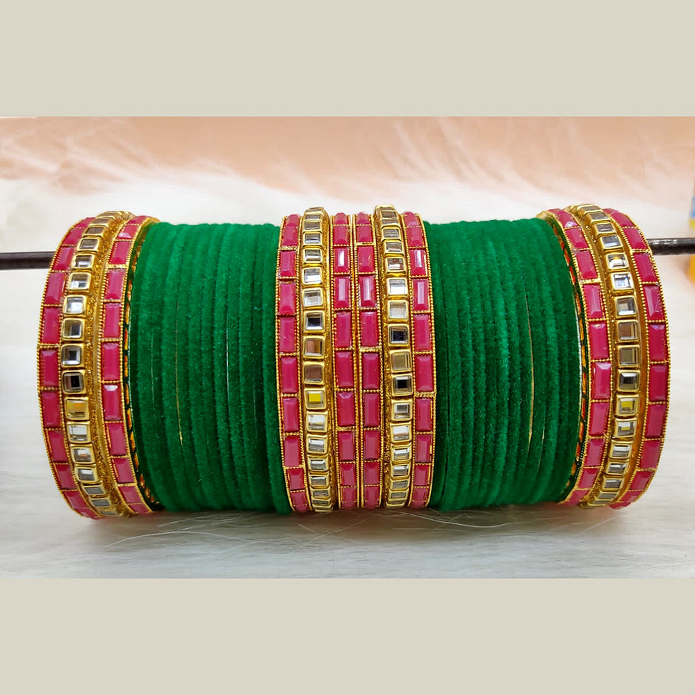 Pooja Bangles Gold Plated Mirror And Velvet  Bangles Set