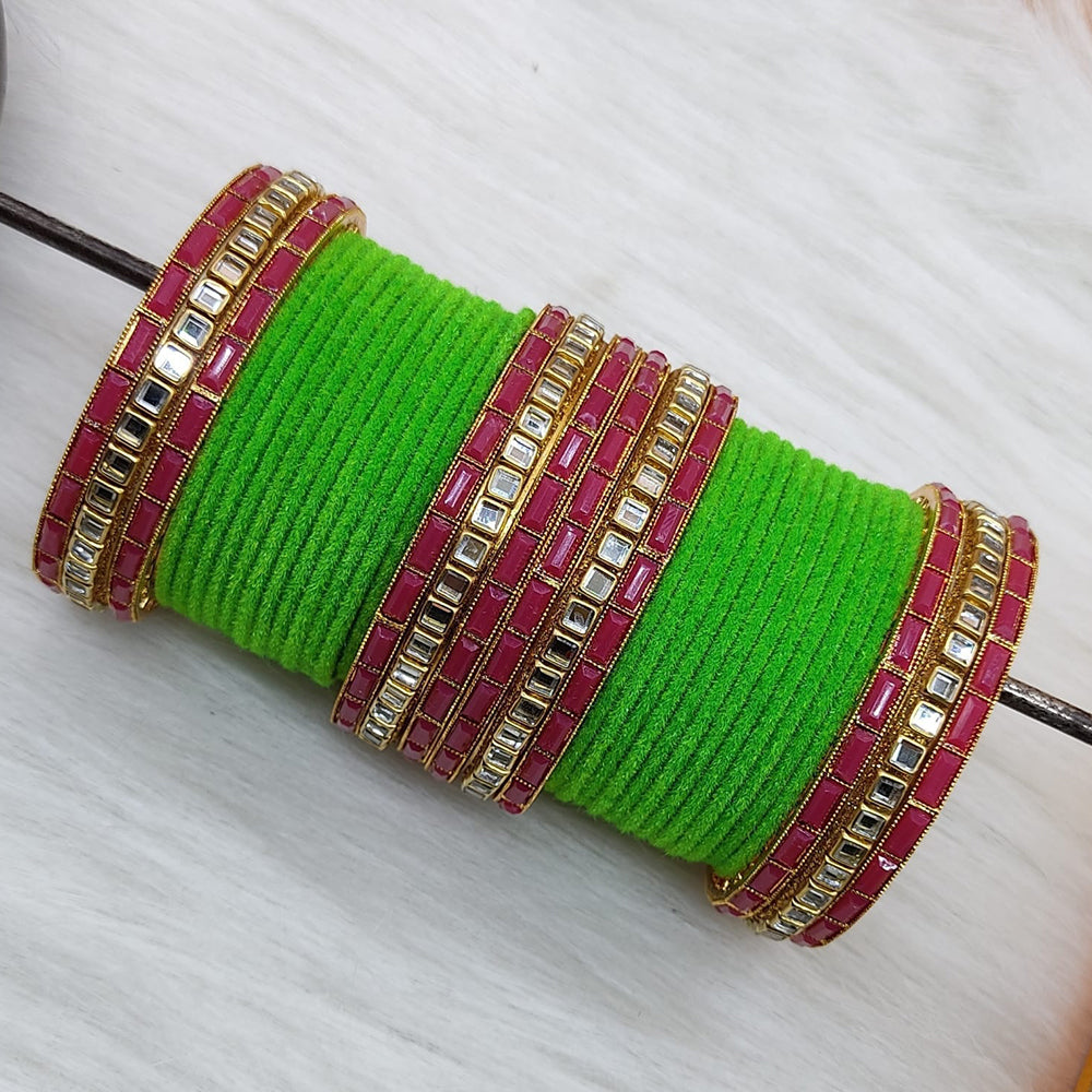 Pooja Bangles Gold Plated Mirror And Velvet  Bangles Set