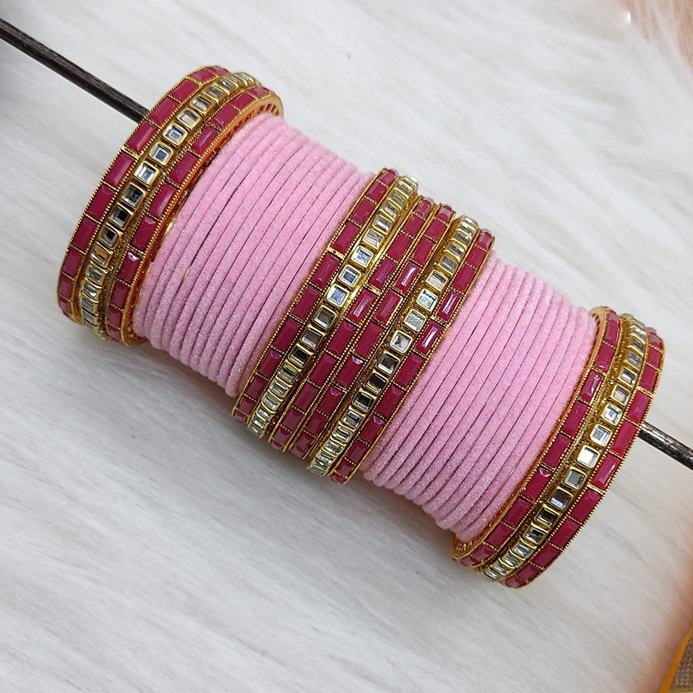 Pooja Bangles Gold Plated Mirror And Velvet  Bangles Set