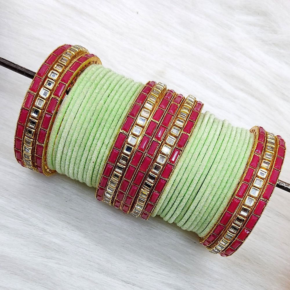 Pooja Bangles Gold Plated Mirror And Velvet  Bangles Set