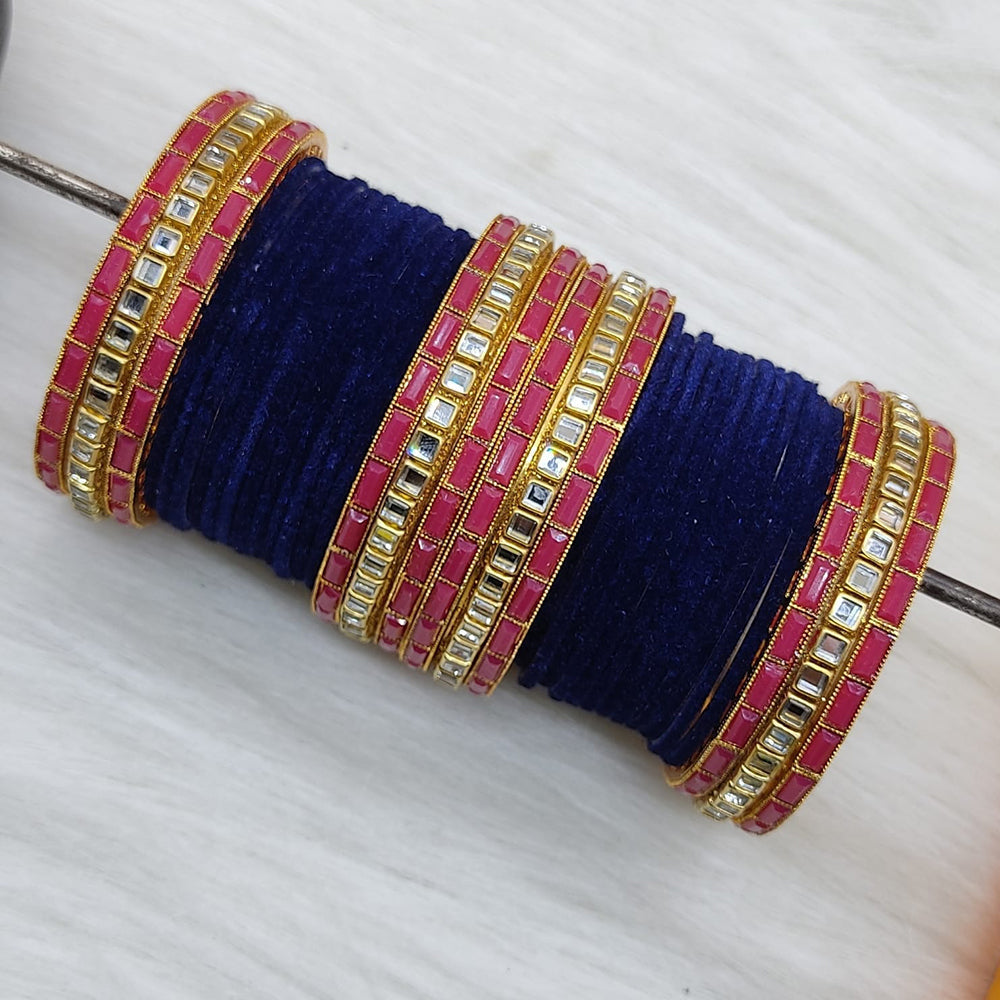Pooja Bangles Gold Plated Mirror And Velvet  Bangles Set