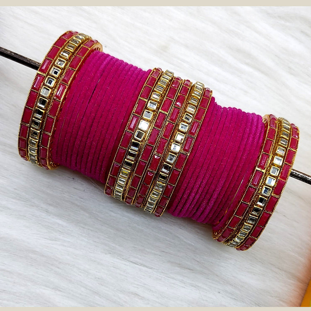 Pooja Bangles Gold Plated Mirror And Velvet  Bangles Set