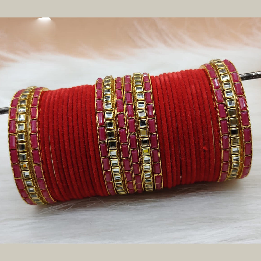 Pooja Bangles Gold Plated Mirror And Velvet  Bangles Set