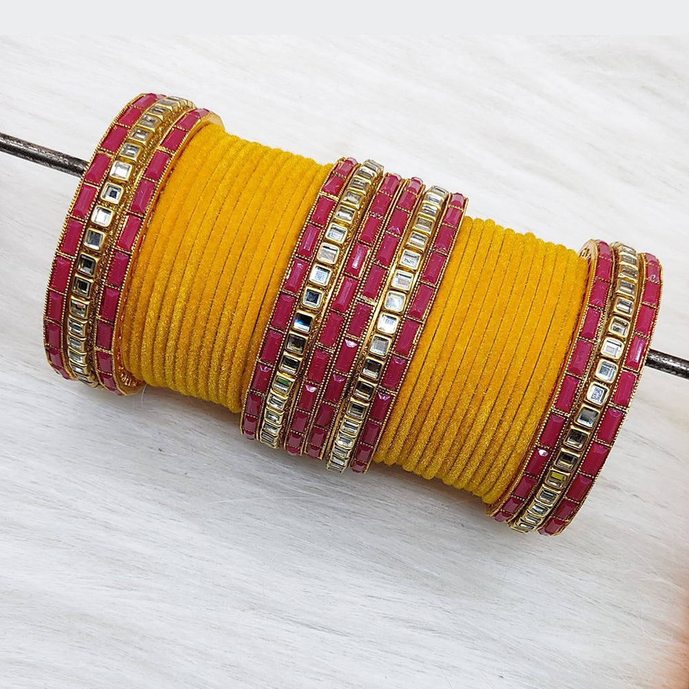 Pooja Bangles Gold Plated Mirror And Velvet  Bangles Set