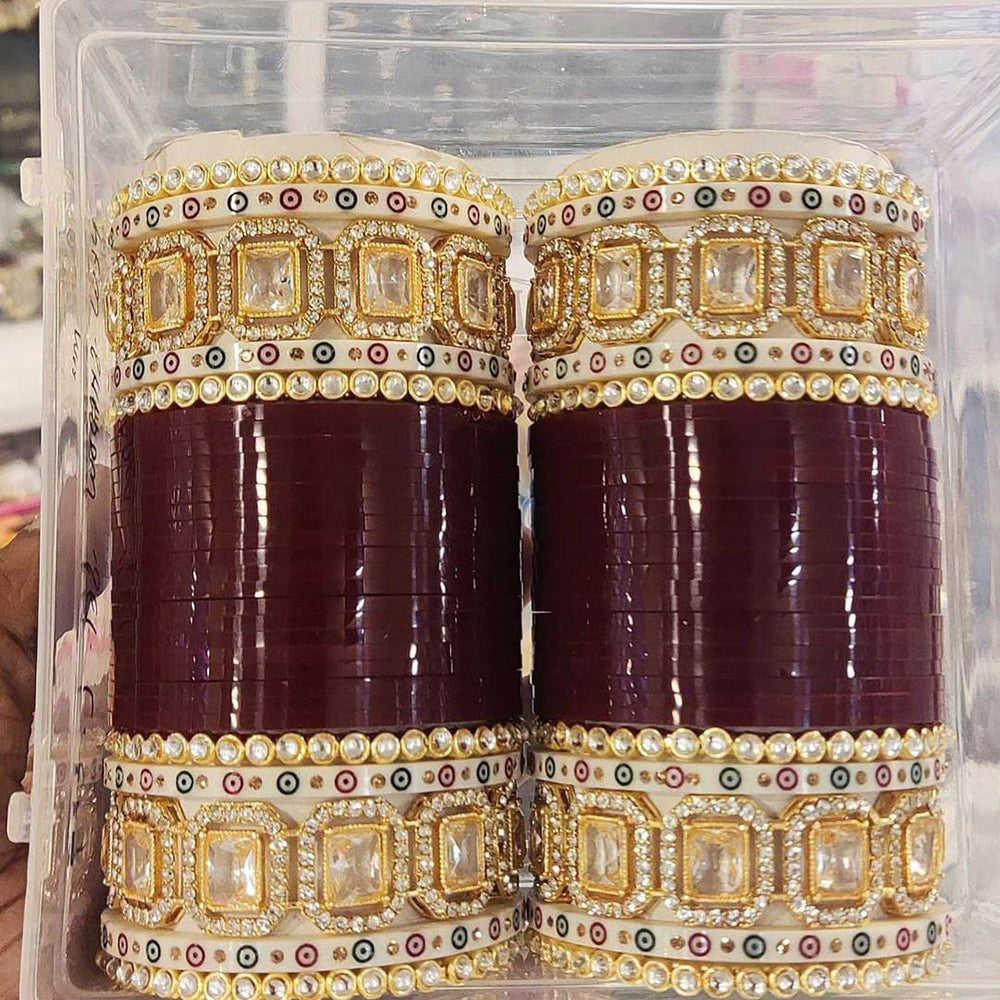 Pooja Bangles Gold Plated Austrian Stone Acrylic Bangles Set