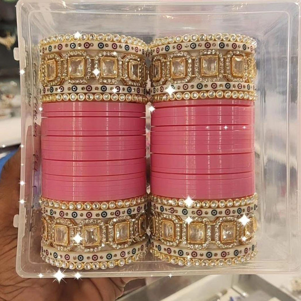 Pooja Bangles Gold Plated Austrian Stone Acrylic Bangles Set