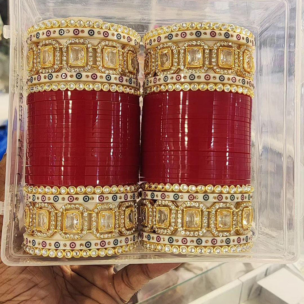 Pooja Bangles Gold Plated Austrian Stone Acrylic Bangles Set