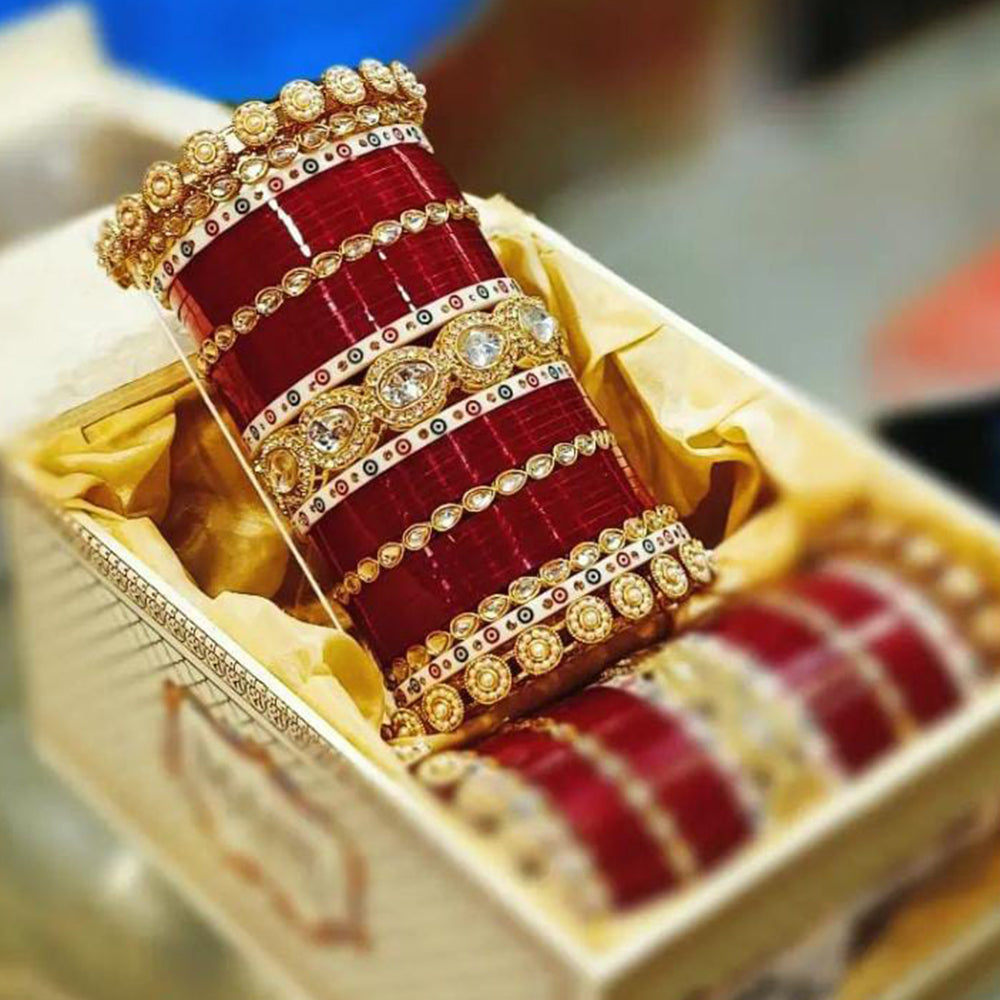 Pooja Bangles Gold Plated Austrian Stone Acrylic Bangles Set