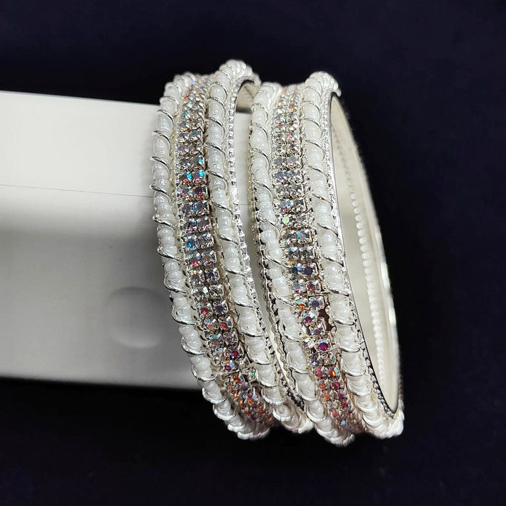 Pooja Bangles Silver Plated Austrian Stone And Pearl Bangle Set
