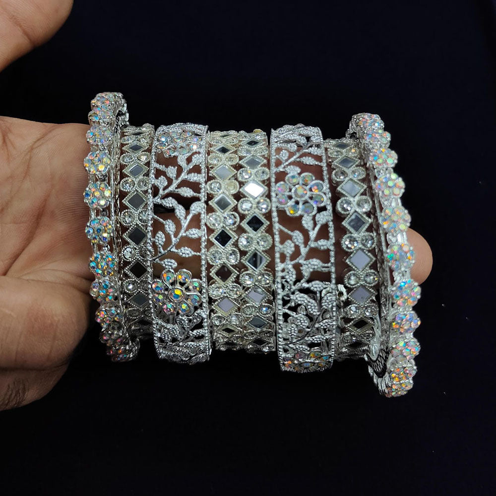 Pooja Bangles Silver Plated Mirror Bangle Set