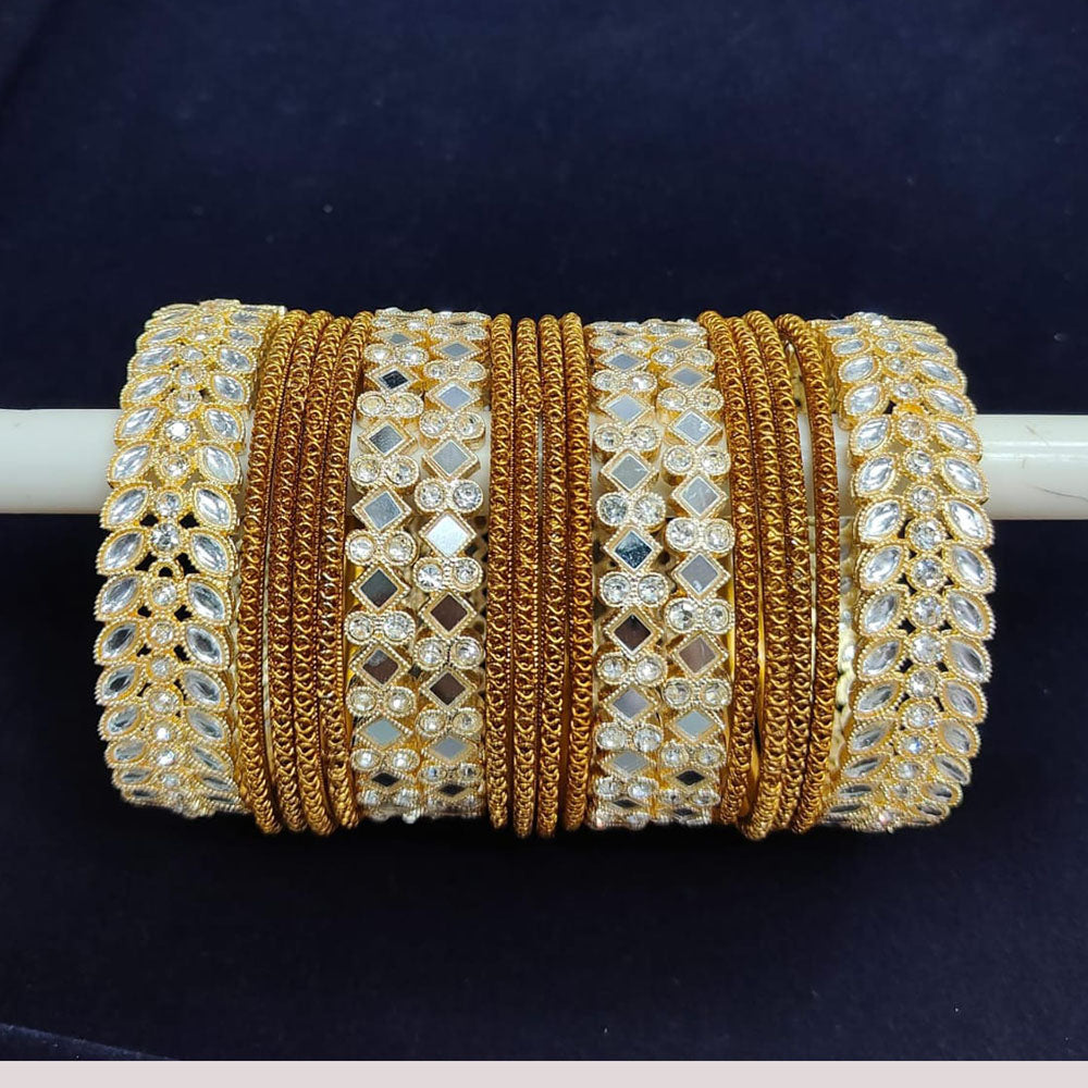 Pooja Bangles Gold Plated Kundan And Mirror Bangle Set