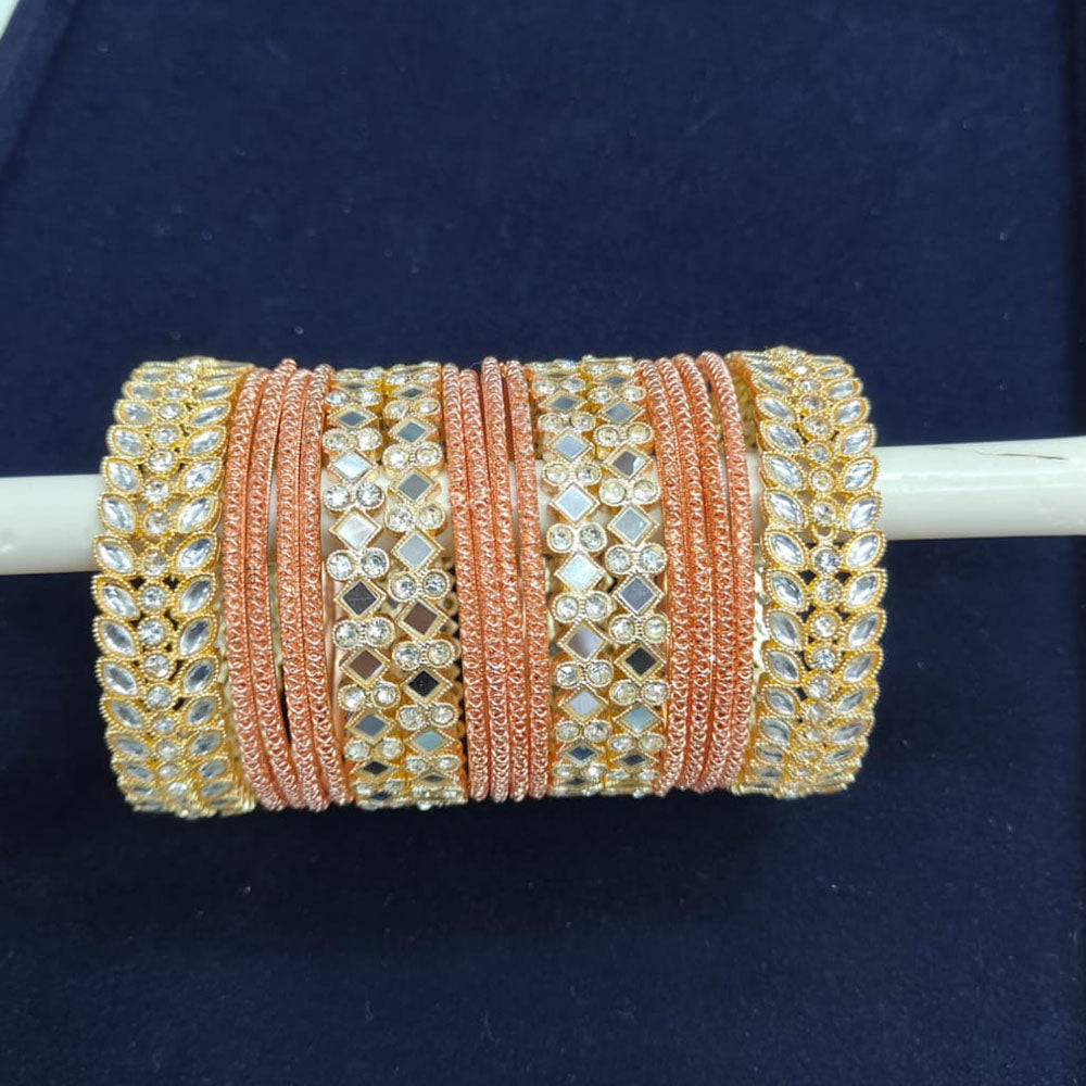 Pooja Bangles Gold Plated Kundan And Mirror Bangle Set