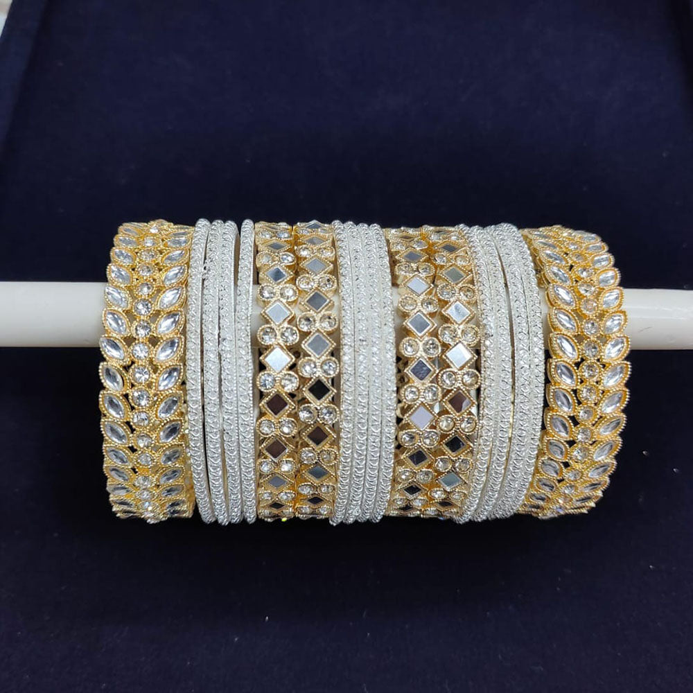 Pooja Bangles Gold Plated Kundan And Mirror Bangle Set