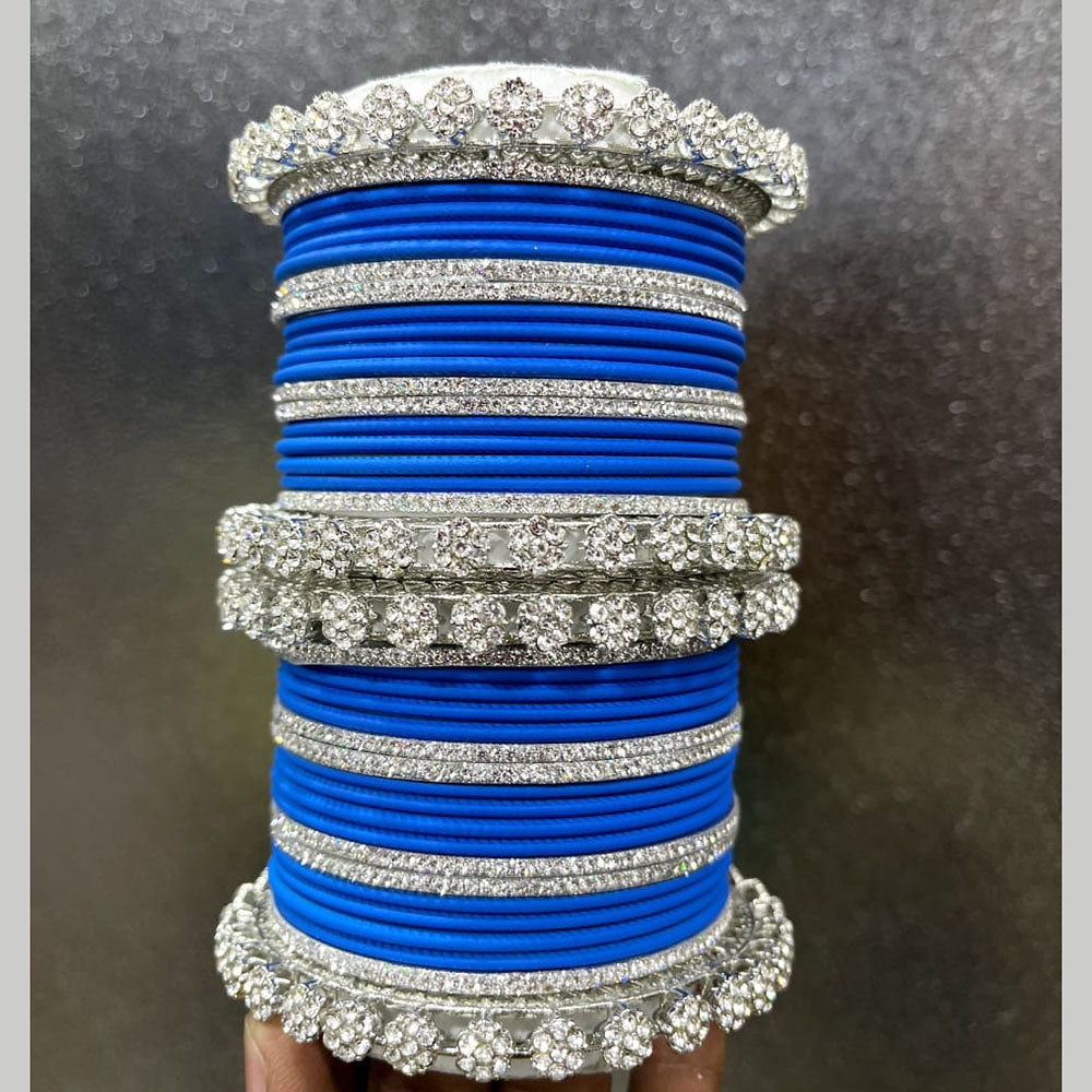 Pooja Bangles Silver Plated Austrian Stone Bangles Set