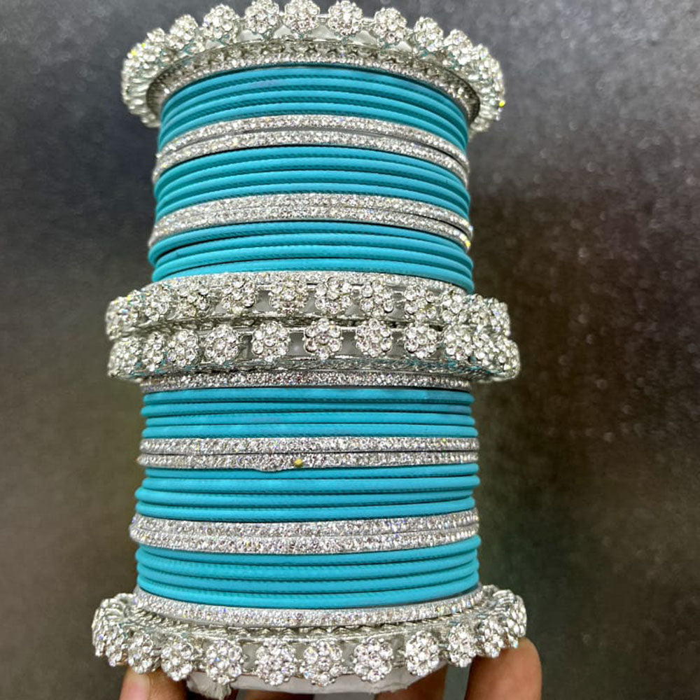 Pooja Bangles Silver Plated Austrian Stone Bangles Set