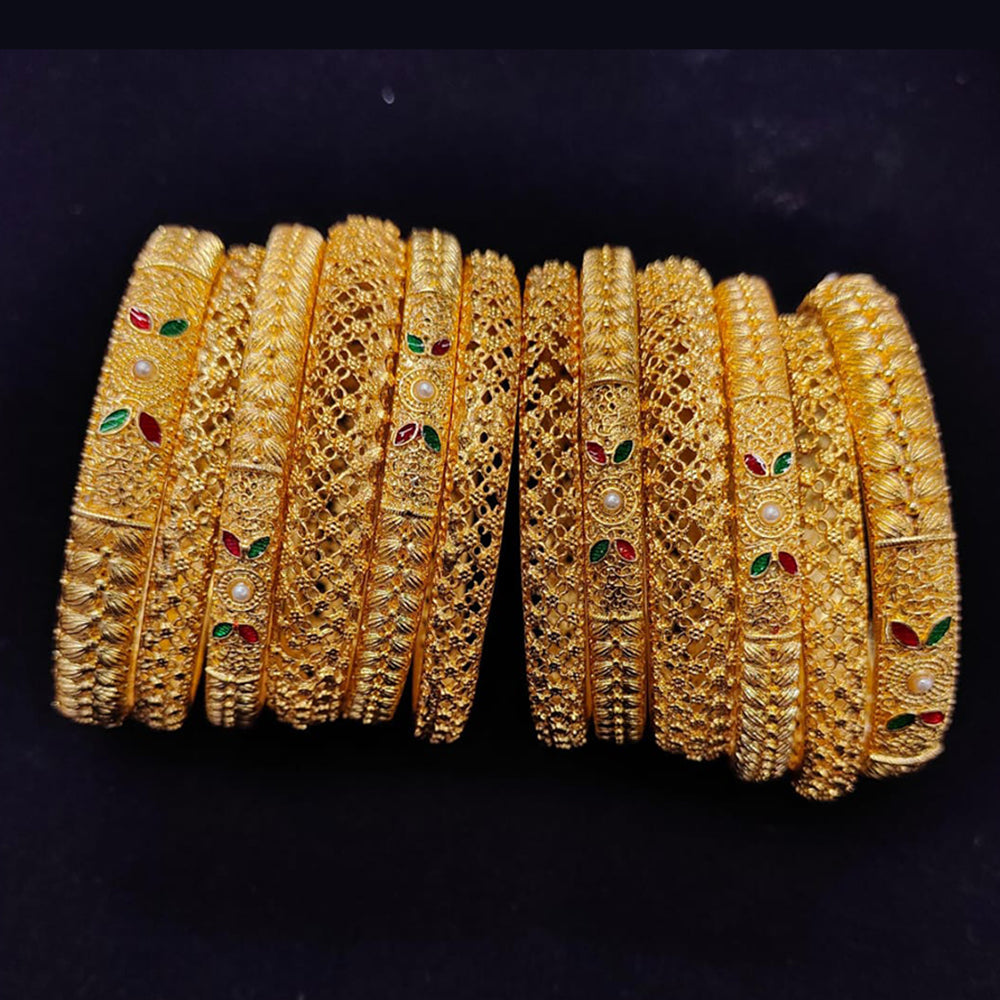 Pooja Bangles Gold Plated Pearls Bangles Set