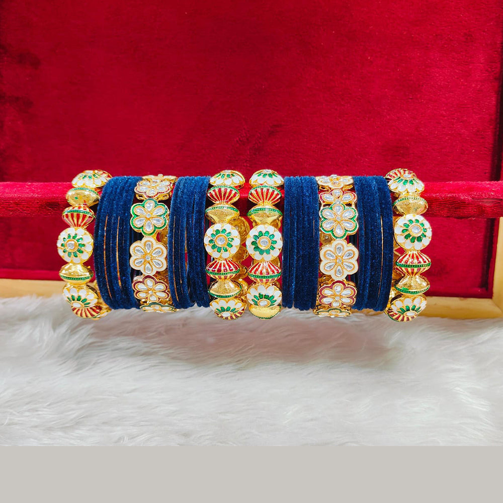 Pooja Bangles Gold Plated Kundan Stone And Velvet Bangles Set